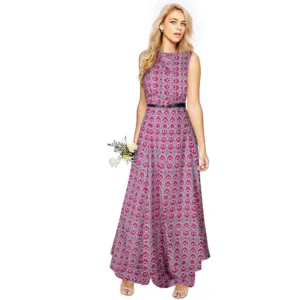 Generic Women's American Crepe Western Wear Flare Long Gown (Pink)