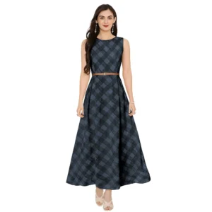 Generic Women's Georgette Western Wear Flare Long Gown (Black)