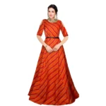 Generic Women's Banglory Satin Silk Western Wear Flare Long Gown (Orange)