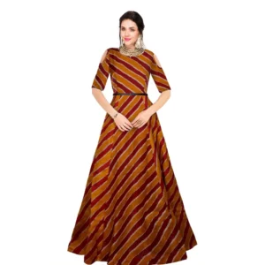 Generic Women's Banglory Satin Silk Western Wear Flare Long Gown (Maroon)