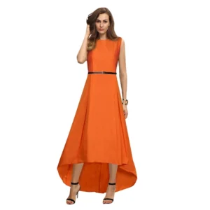 Generic Women's Taffeta Silk Western Wear Flare Long Gown (Orange)