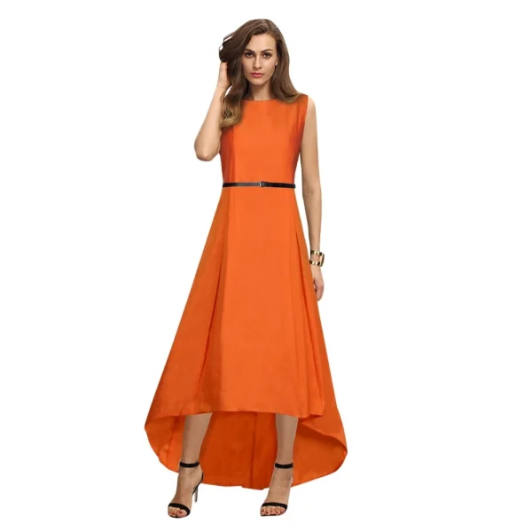 Generic Women's Taffeta Silk Western Wear Flare Long Gown (Orange)