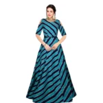 Generic Women's Banglory Satin Silk Western Wear Flare Long Gown (Blue)