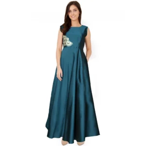 Generic Women's Taffeta Silk Western Wear Flare Long Gown (Sea Green)
