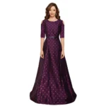 Generic Women's Jquared with Taffeta Silk Western Wear Flare Long Gown (Wine)