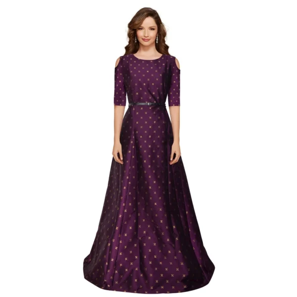 Generic Women's Jquared with Taffeta Silk Western Wear Flare Long Gown (Wine)