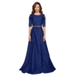 Generic Women's Jquared with Taffeta Silk Western Wear Flare Long Gown (Blue)