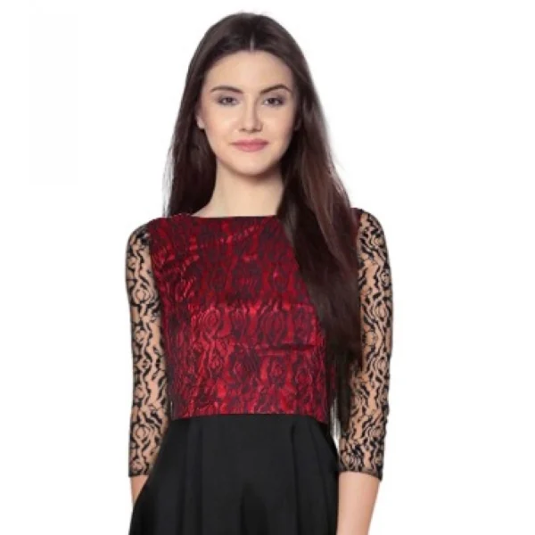 Women's American Crepe and Rasal Western Wear Flare Long Gown (Maroon)