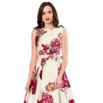 Women's Banglory Satin Silk Western Wear Flare Long Gown (Maroon)