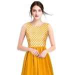 Women's American Crepe Western Wear Flare Long Gown (Yellow)