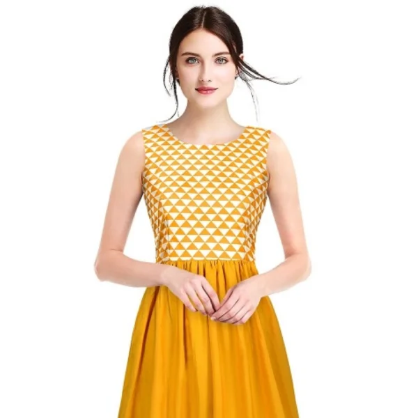 Women's American Crepe Western Wear Flare Long Gown (Yellow)