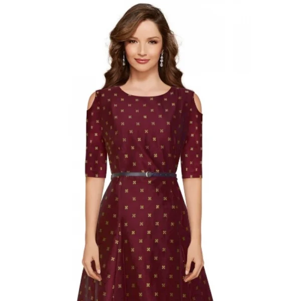 Generic Women's Jquared with Taffeta Silk Western Wear Flare Long Gown (Maroon)