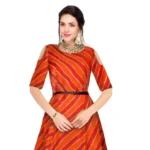 Generic Women's Banglory Satin Silk Western Wear Flare Long Gown (Orange)