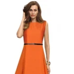 Generic Women's Taffeta Silk Western Wear Flare Long Gown (Orange)