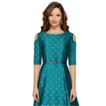 Generic Women's Jquared with Taffeta Silk Western Wear Flare Long Gown (Sea Green)