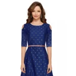 Generic Women's Jquared with Taffeta Silk Western Wear Flare Long Gown (Blue)