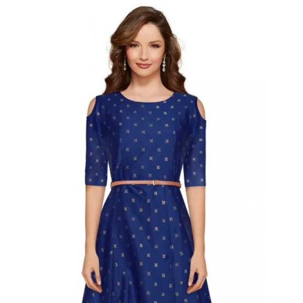 Generic Women's Jquared with Taffeta Silk Western Wear Flare Long Gown (Blue)
