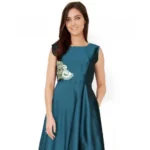 Generic Women's Taffeta Silk Western Wear Flare Long Gown (Sea Green)