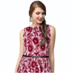 Women's Georgette Western Wear Flare Long Gown (Red)