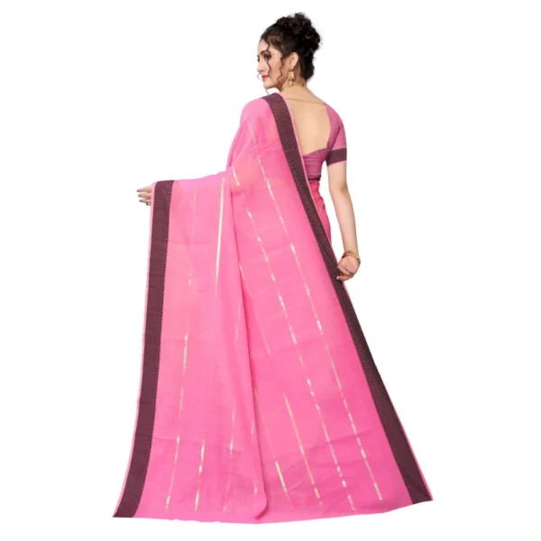 Women's Cotton Blend Stripe Pattern Sarees (Pink, 5-6 Mtrs)