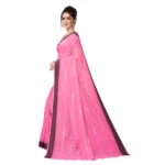 Women's Cotton Blend Stripe Pattern Sarees (Pink, 5-6 Mtrs)