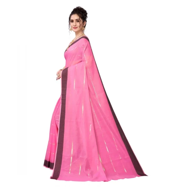 Women's Cotton Blend Stripe Pattern Sarees (Pink, 5-6 Mtrs)