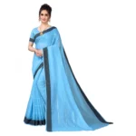 Women's Cotton Blend Stripe Pattern Sarees (Ferozi, 5-6 Mtrs)