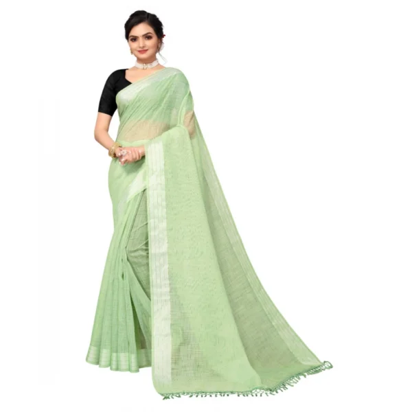 Women's Cotton Blend Slub Pattern Sarees (Mehndi, 5-6 Mtrs)