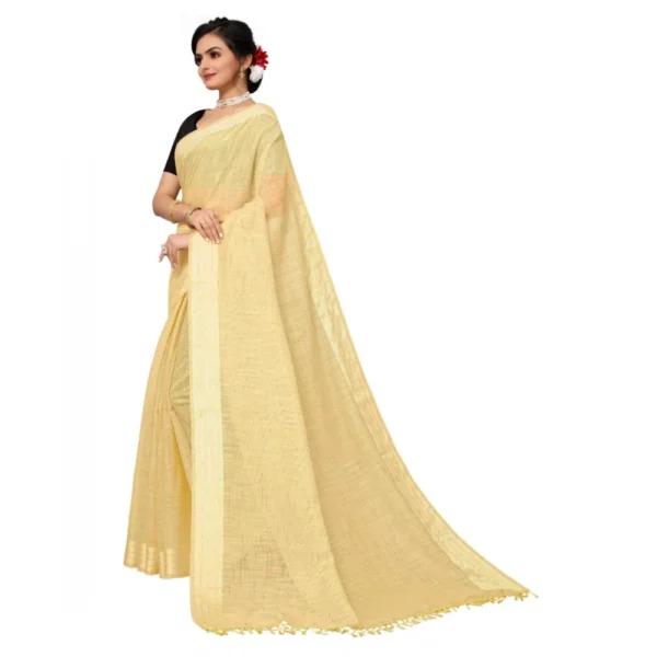 Women's Cotton Blend Slub Pattern Sarees (Yellow, 5-6 Mtrs)