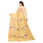 Women's Organza Floral Pattern Sarees (Mustard, 5-6 Mtrs)