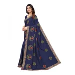 Women's Vichitra Silk Embroidery Sarees (Navy Blue, 5-6 Mtrs)