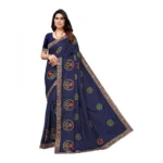 Women's Vichitra Silk Embroidery Sarees (Navy Blue, 5-6 Mtrs)