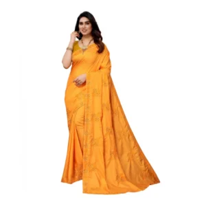 Women's Vichitra Silk Embroidery Sarees (Mustard, 5-6 Mtrs)