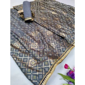 Women's Dola Silk Foil Printed Sarees (Grey, 5-6 Mtrs)