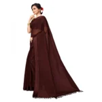 Women's Cotton Blend Stripe Pattern Sarees (Coffee, 5-6 Mtrs)
