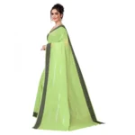 Women's Cotton Blend Stripe Pattern Sarees (Parrot Green, 5-6 Mtrs)