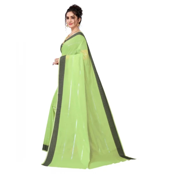 Women's Cotton Blend Stripe Pattern Sarees (Parrot Green, 5-6 Mtrs)
