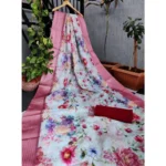 Women's Kota Doria Digital Printed Sarees (Peach, 5-6 Mtrs)