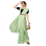 Women's Cotton Blend Slub Pattern Sarees (Mehndi, 5-6 Mtrs)