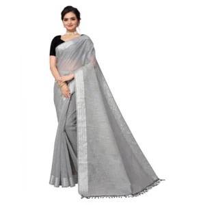 Women's Cotton Blend Slub Pattern Sarees (Grey, 5-6 Mtrs)