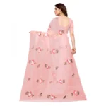 Women's Organza Floral Pattern Sarees (Pink, 5-6 Mtrs)