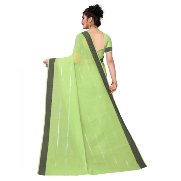 Women's Cotton Blend Stripe Pattern Sarees (Parrot Green, 5-6 Mtrs)