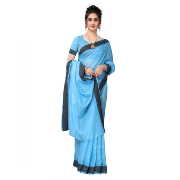Women's Cotton Blend Stripe Pattern Sarees (Ferozi, 5-6 Mtrs)
