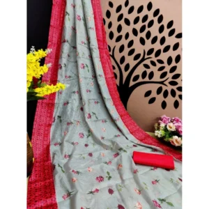 Women's Kota Doria Digital Printed Sarees (Red, 5-6 Mtrs)