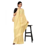 Women's Cotton Blend Slub Pattern Sarees (Yellow, 5-6 Mtrs)