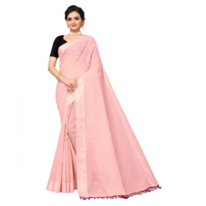 Women's Cotton Blend Slub Pattern Sarees (Pink, 5-6 Mtrs)