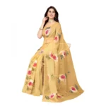 Women's Organza Floral Pattern Sarees (Mustard, 5-6 Mtrs)