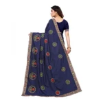 Women's Vichitra Silk Embroidery Sarees (Navy Blue, 5-6 Mtrs)