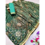 Women's Dola Silk Foil Printed Sarees (Green, 5-6 Mtrs)