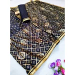 Women's Dola Silk Foil Printed Sarees (Black, 5-6 Mtrs)